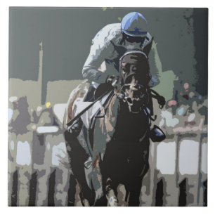 Racehorse mit Jockey in Blue Keramik Tile Fliese