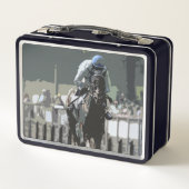 Racehorse mit Jockey in Blue Metal Lunchbox (Rückseite)