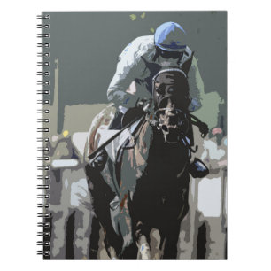 Racehorse mit Jockey in Blue Spiral Notebook Notizblock