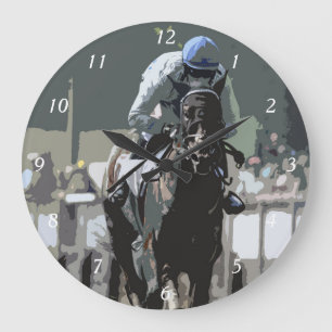 Racehorse mit Jockey in Blue Wall Clock Große Wanduhr