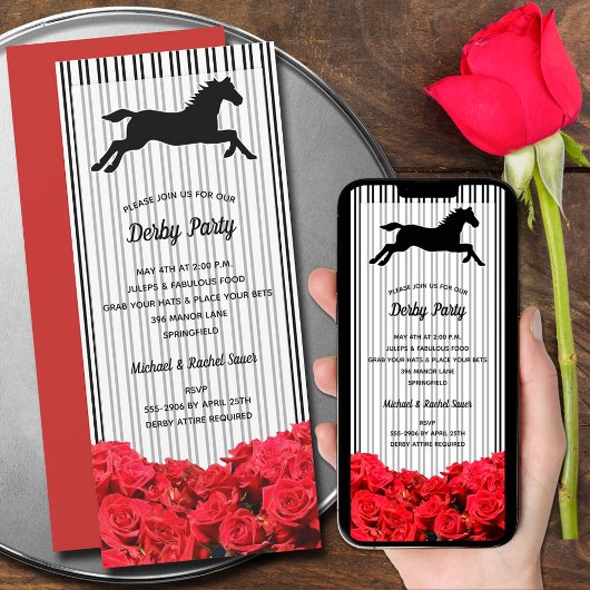 Racehorse und Rose Derby Party Einladung