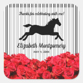 Racehorse und Rote Rosen Derby Brautparty Quadratischer Aufkleber (Vorderseite)