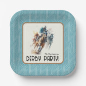 Racehorses Derby Party Aqua Pappteller (Vorderseite)