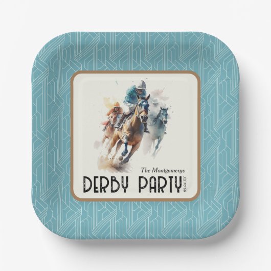 Racehorses Derby Party Aqua Pappteller (Vorderseite)