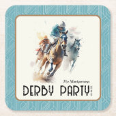 Racehorses Derby Party Türkis Rechteckiger Pappuntersetzer (Vorderseite)