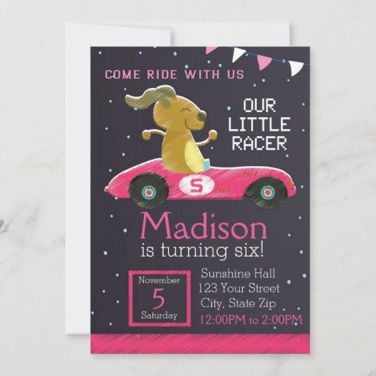Racer Car Invitation (Mädchen) Einladung (Vorderseite)