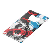 Racer Skull: Vintage Nahtlose Rebellion. Geldbeutel Flaschenöffner (Rückseite Schrägansicht)