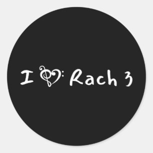 Rach 3 Minimalist Weißer Text Klassische Musik Runder Aufkleber