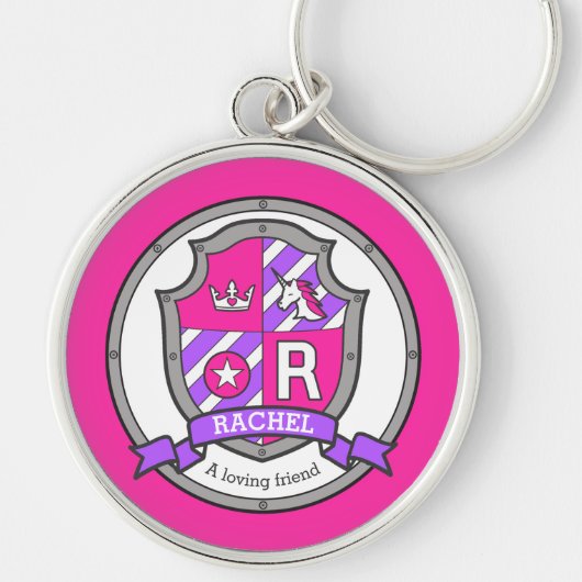 Rachel Buchstabe R Name bedeutet rosa Einhorn-Wapp Schlüsselanhänger (Vorne)