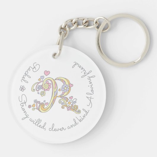 Rachel Monogramm Buchstabe r Name und Bedeutung Sc Schlüsselanhänger (Rückseite)
