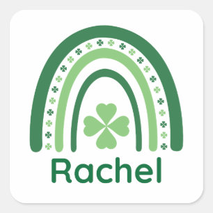 Rachel Name Clover Boho Rainbow Quadratischer Aufkleber