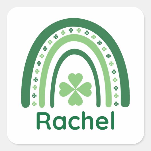 Rachel Name Clover Boho Rainbow Quadratischer Aufkleber (Vorderseite)