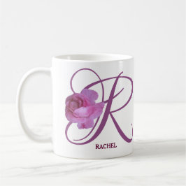 Rachelname Monogramm Rosa Rosa Blütenblüte Kaffeetasse