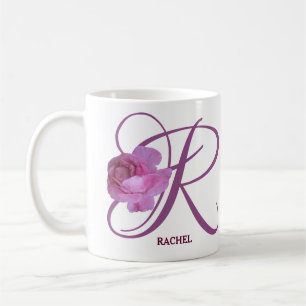 Rachelname Monogramm Rosa Rosa Blütenblüte Kaffeetasse