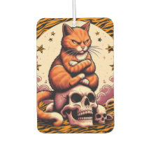 Rachsüchtige orange Katze, Totenköpfe und Mond
