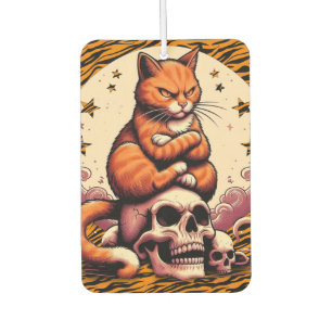 Rachsüchtige orange Katze, Totenköpfe und Mond Autolufterfrischer