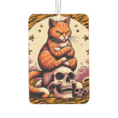 Rachsüchtige orange Katze, Totenköpfe und Mond Autolufterfrischer (Rückseite)