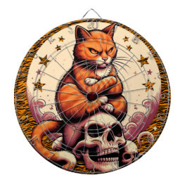 Rachsüchtige orange Katze, Totenköpfe und Mond Dartscheibe