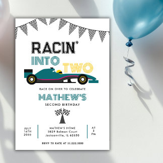 Racin Into Two Race Car 2nd Birthday Party  Einladung