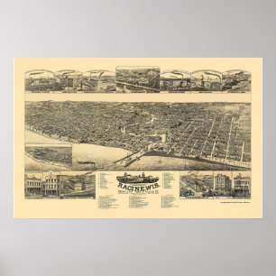 Racine, WI Panorama Karte - 1883 Poster