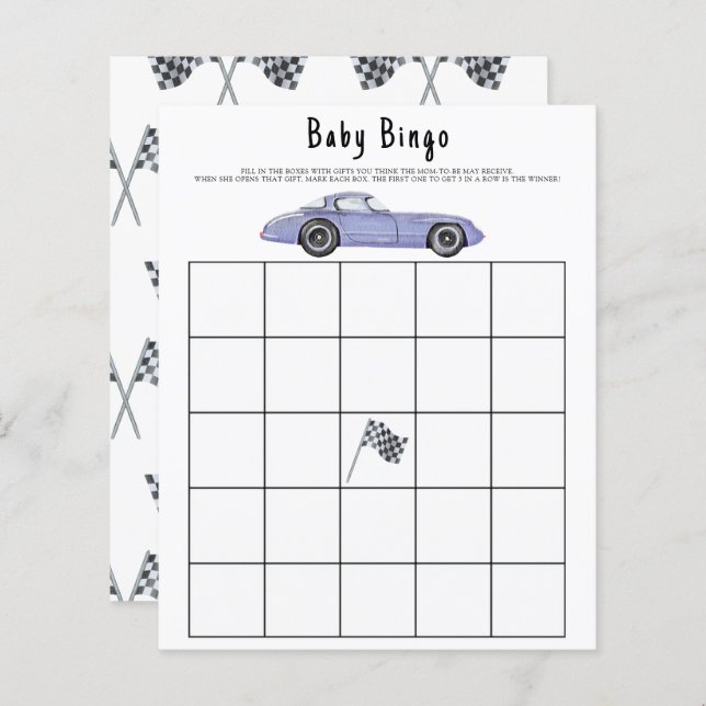 Racing Baby Dusche Bingo Spiel (Vorne/Hinten)