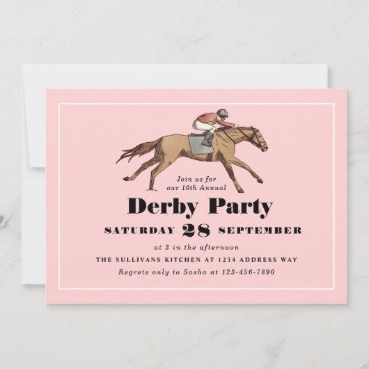 Racing Birthday Derby Party Pink Einladung (Vorderseite)