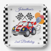 Racing Birthday Party | Race Car & Checked Flag Pappteller (Vorderseite)