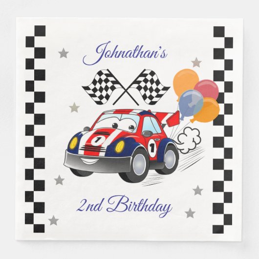Racing Birthday Party | Race Car & Checked Flag Serviette (Vorderseite)