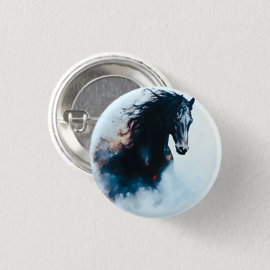 Racing Black Horse Portrait Minimalist Button (Vorne & Hinten)