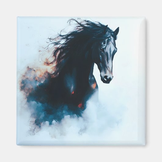  Racing Black Horse Portrait Minimalist Magnet (Vorne)