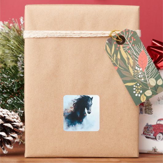 Racing Black Horse Portrait Minimalist Quadratischer Aufkleber (Feiertag)