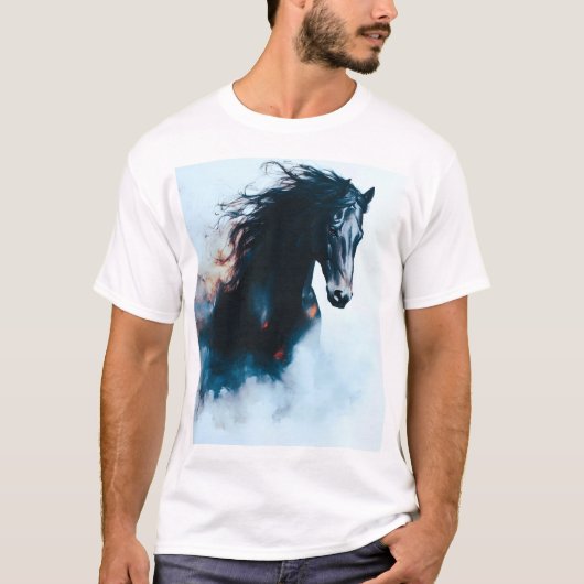  Racing Black Horse Portrait Minimalist T-Shirt (Vorderseite)