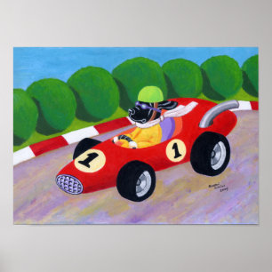Racing Black Labrador Artwork Poster
