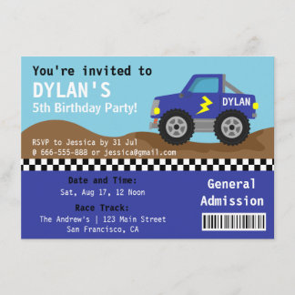 Racing Blue Monster Truck Party, Eintrittskarte Einladung