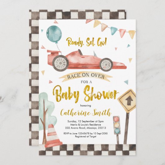 Racing Boy Baby Shower Einladung (Vorne/Hinten)
