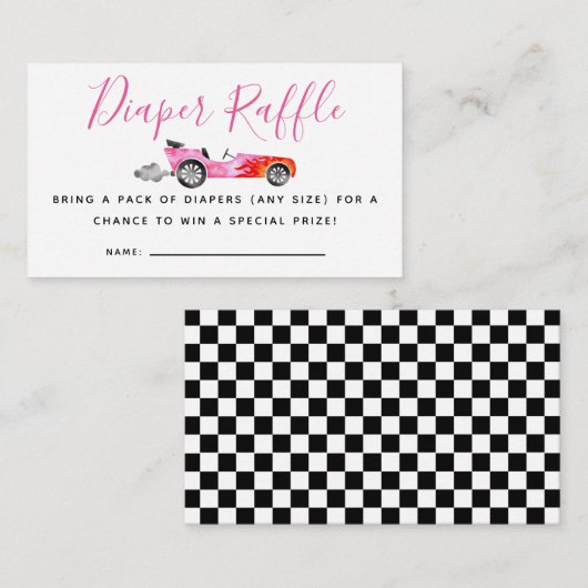 Racing Car Baby Dusche Windelwanne Raffle Ticket Begleitkarte (Vorne/Hinten)