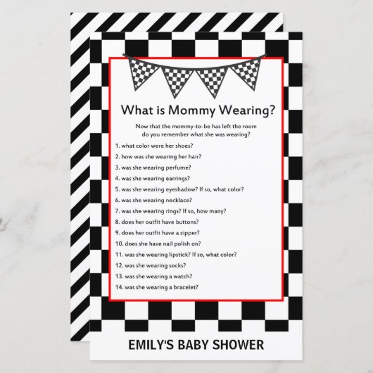 Racing Car Baby Shower Game PRINTED (Vorne/Hinten)