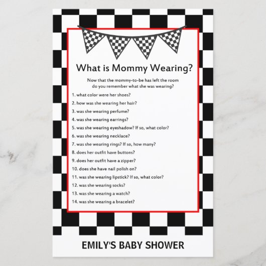 Racing Car Baby Shower Game PRINTED (Vorderseite)