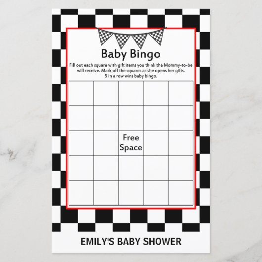 Racing Car Baby Shower Game PRINTED (Vorderseite)