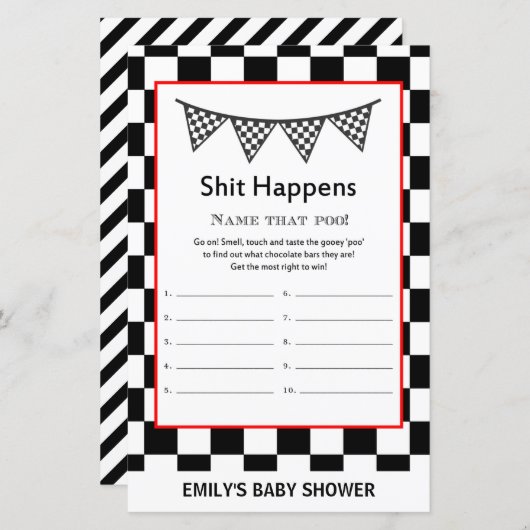 Racing Car Baby Shower Game PRINTED (Vorne/Hinten)