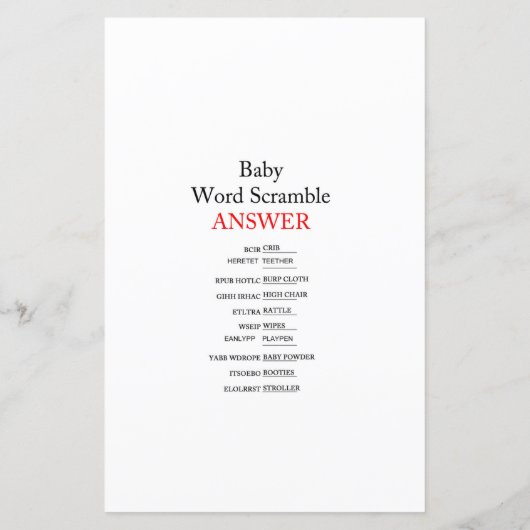 Racing Car Baby Shower Game PRINTED (Rückseite)