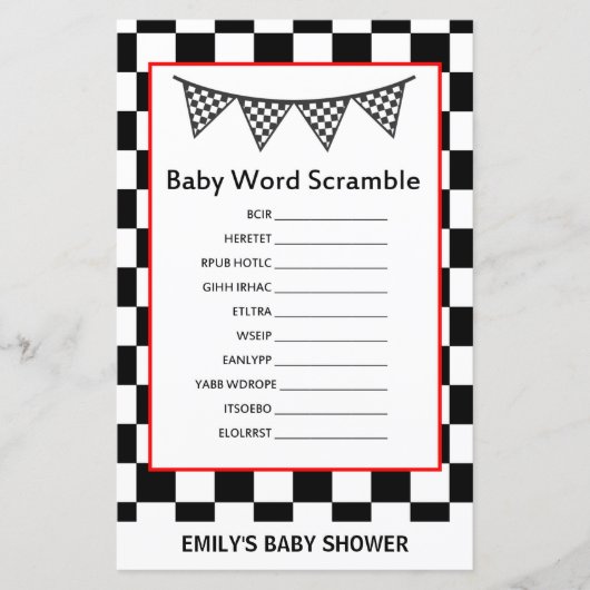 Racing Car Baby Shower Game PRINTED (Vorderseite)