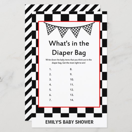 Racing Car Baby Shower Game PRINTED (Vorne/Hinten)
