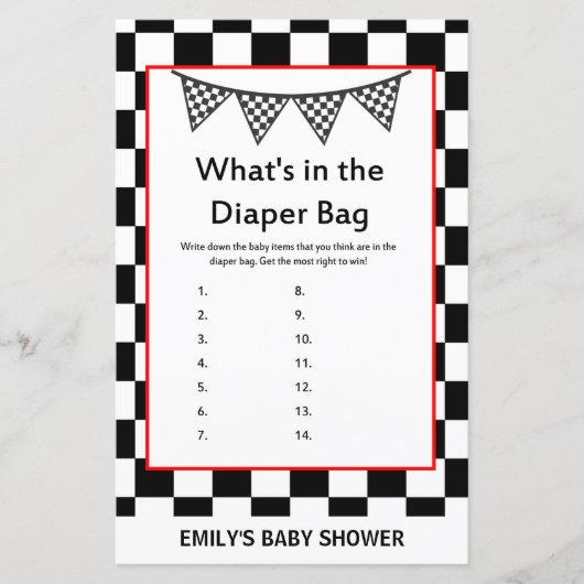 Racing Car Baby Shower Game PRINTED (Vorderseite)
