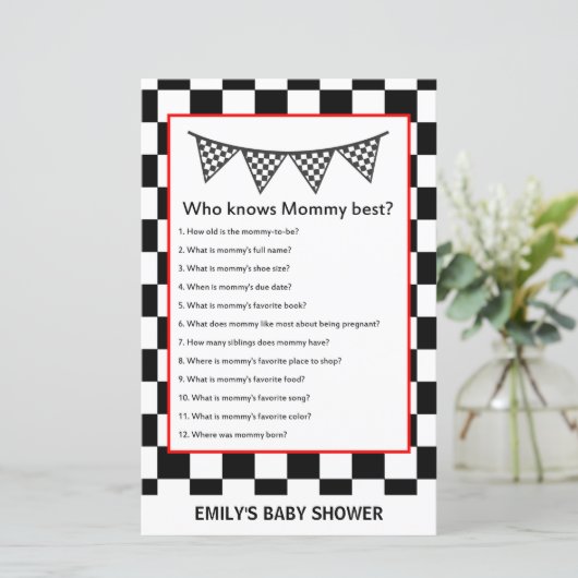 Racing Car Baby Shower Game PRINTED (Stehend Vorderseite)