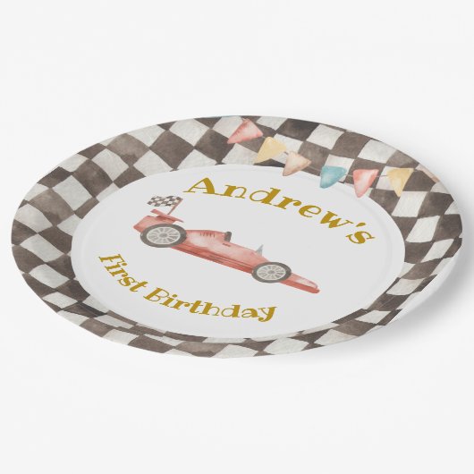 Racing Car Birthday Papiertafel Pappteller (Schrägansicht)