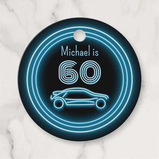 Racing Car Black & Cyan Any Age Man's Party der 19 Geschenkanhänger (Vorderseite)