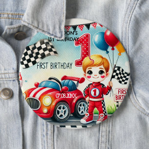 Racing Car Boy 1. Geburtstag Party Button