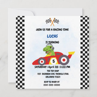 Racing Car Boy Game Funny Dinosaur Geburtstagspart Einladung
