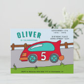 Racing Car Boy Geburtstagsparty Einladung (Stehend Vorderseite)